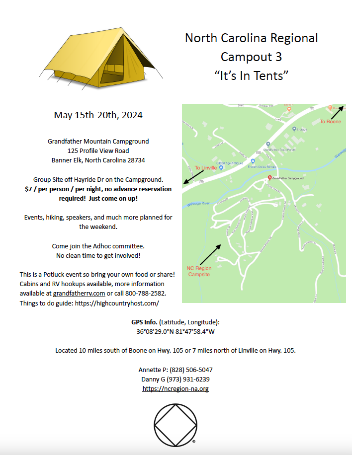 May 15th-20th, 2024. Grandfather Mountain Campground 125 Profile View Road Banner Elk, North Carolina 28734